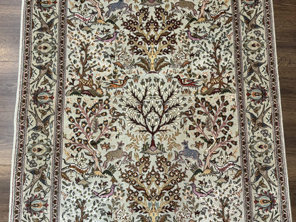 Wonderful Persian Tabriz Rug 3x5, Tree of Life, Animal Pictorials, Birds, Wool & Silk Highlights, Fine 330 KPSI