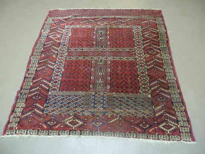 Antique Turkoman Rug 4x5, Ensi Hatchli Tekke Wool Rug