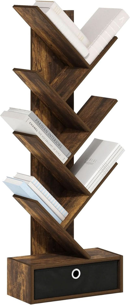 Tree Bookshelf 7 Tier Floor Standing Bookcase Amber Pine Black