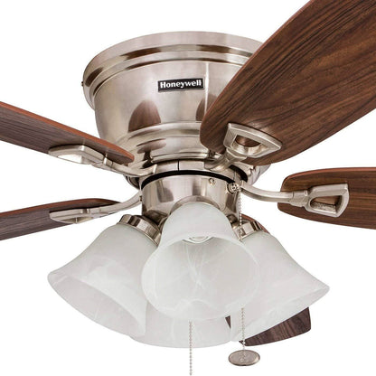 52 Inch Brushed Nickel LED Five Blade Ceiling Fan Light