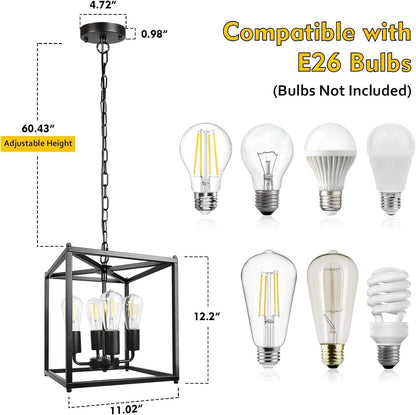 Black Farmhouse 4 Light Chandelier Pendant Light Adjustable