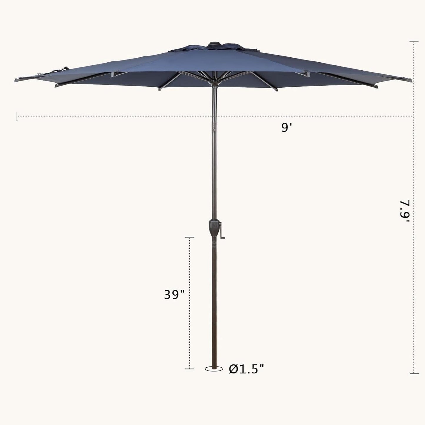 9Ft Lyon Outdoor Patio Umbrella Dark Blue Garden Shade