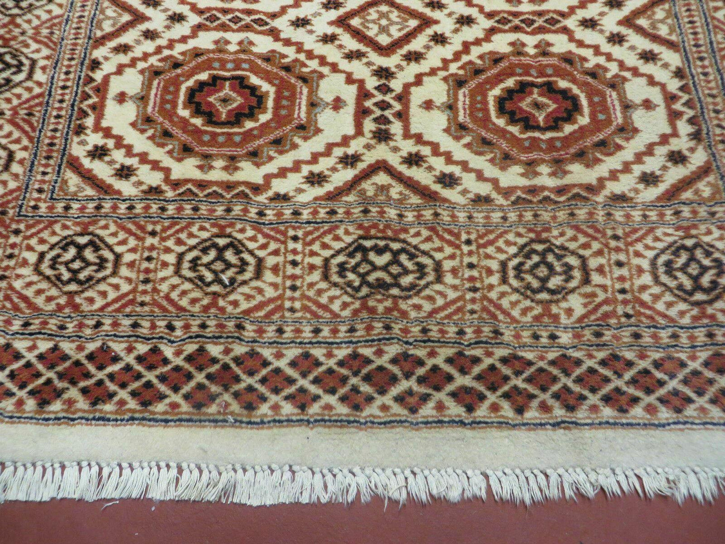 4' X 7' Vintage Handmade Pakistani Turkoman Bokhara Balouch Woven Wool Rug Ivory