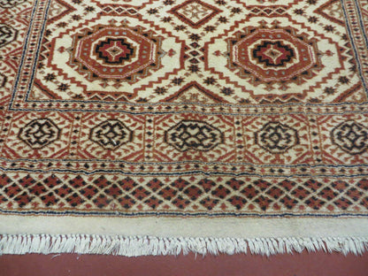 4' X 7' Vintage Handmade Pakistani Turkoman Bokhara Balouch Woven Wool Rug Ivory