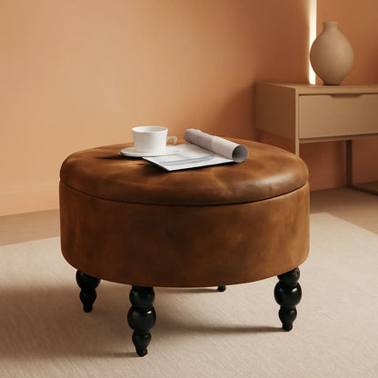 24 Inch Upholstered Storage Ottoman Featuring Tray