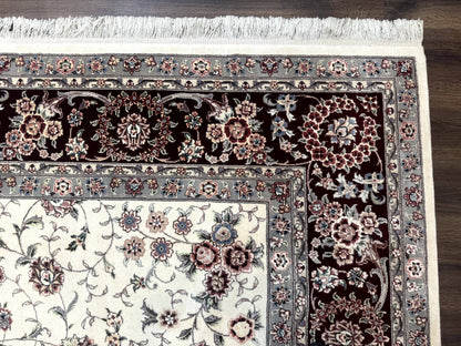 Sino Persian Rug 9x12, Floral Allover Design, 170 KPSI, Ivory and Dark Maroon