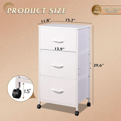 White Dresser With 3 Drawers And Wheels Wood Top Storage