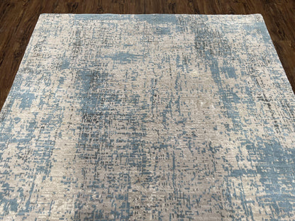 Modern Tibetan Rug 5x8 ft Light Blue and Gray Carpet, Contemporary Wool Rug, Handmade Nepali Rug, Raised Pattern, Tibet Area Rug, Nepal Rug