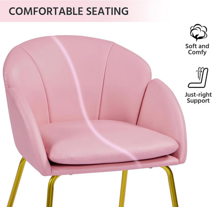 Modern PU Leather Armchair Flower With Golden Legs Pink