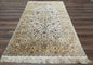 Rare Silk Persian Kashan Rug 4.6 x 7, Antique Fine 310 KPSI, Ivory