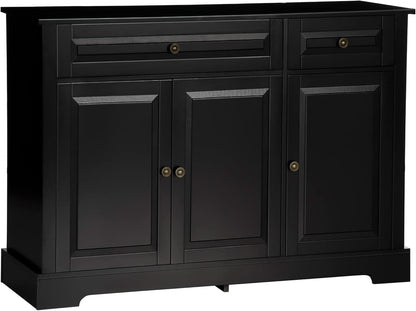 Black Buffet Cabinet With Drawers And Adjustable Shelves