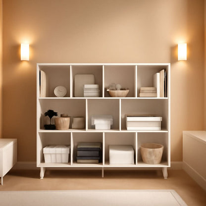 Open Cube Low Bookcase 3 Tier Freestanding White Bookshelf