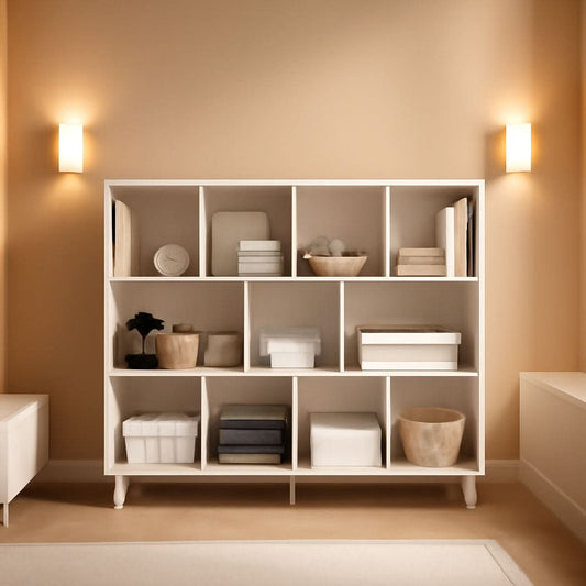 Open Cube Low Bookcase 3 Tier Freestanding White Bookshelf