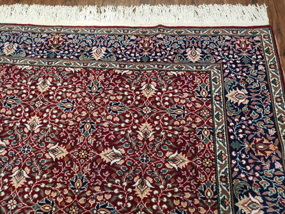 Vintage Turkish Sivas Area Rug 6.5 x 9.5, Wool Hand-Knotted Red & Midnight Blue Allover Floral Pattern Oriental Carpet, 6x9 Traditional Rug