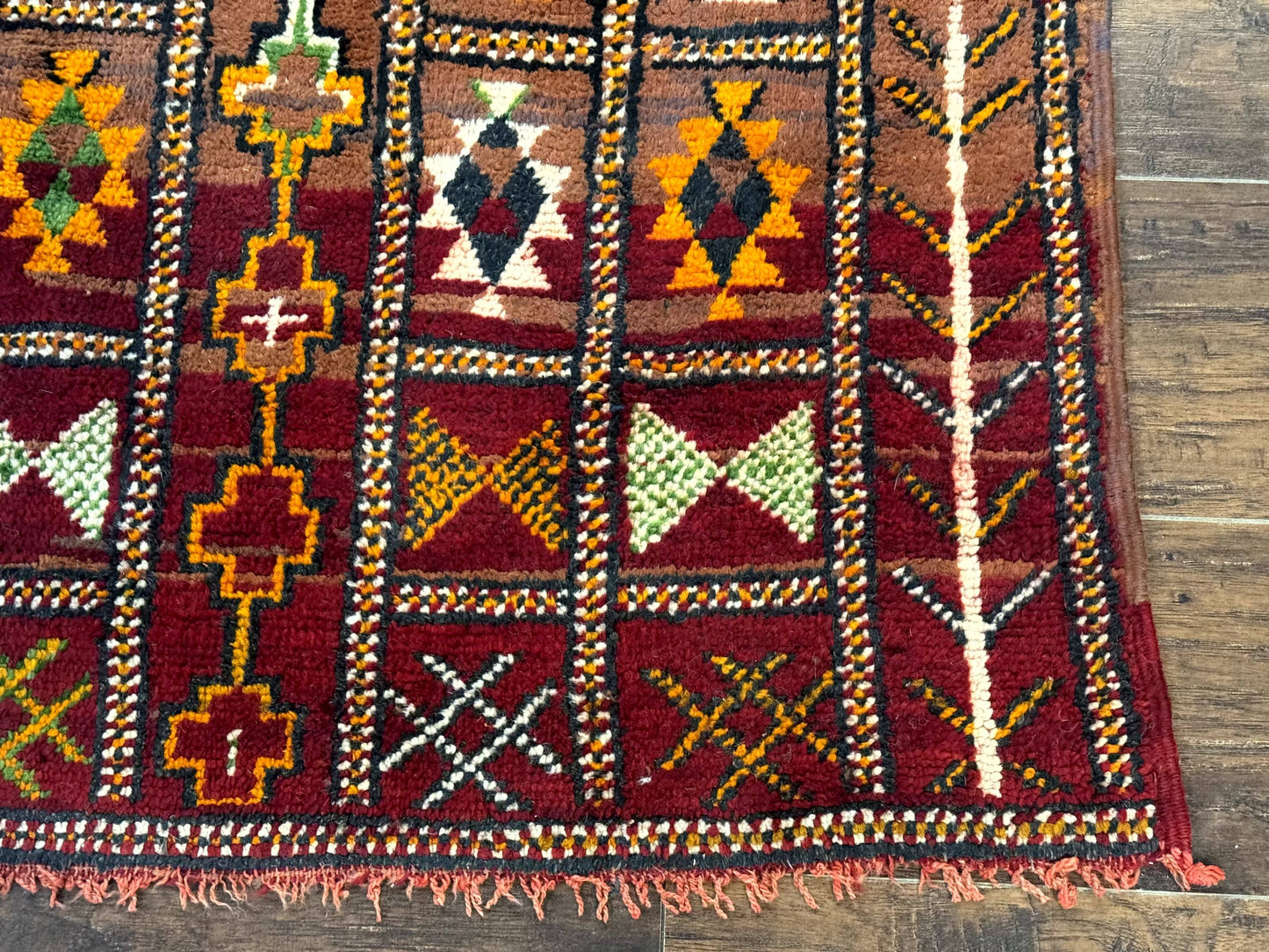Moroccan Berber Tribal Rug 3x5, Geometric Area Rug, Red Orange Brown
