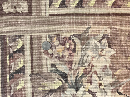 Aubusson Wool Rug 9x11, Wool with Silk Highlights, European Design, Vintage, Handmade, Floral, Fine 210 KPSI