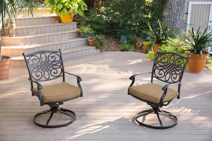 7 Piece Patio Dining Set 6 Swivel Chairs Tan Cushions 38x72