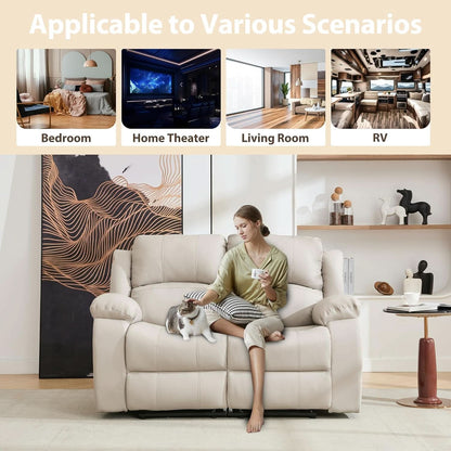 Manual Leather Loveseat Recliner Sofa With Pockets