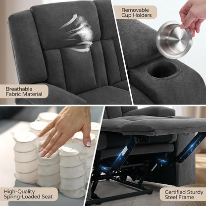 Dark Gray Two Seat Recliner Loveseat With Cup Holders