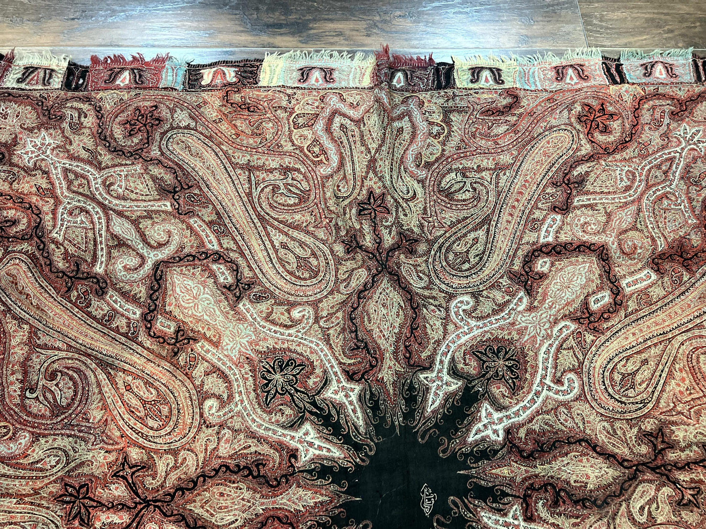 Antique Indian Kashmiri Shawl, Needlework, Signed By Masterweaver, Handmade, Rare
