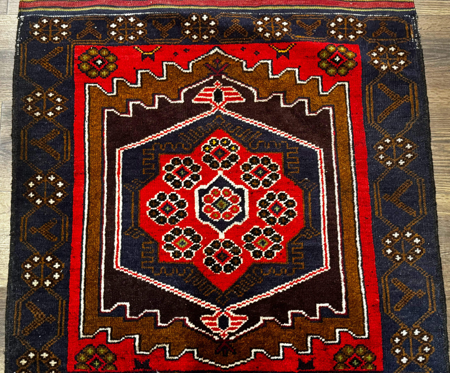Afghan Rug 3x5, Tribal, Navy Blue, Wool, Handmade, Geometric, Rustic