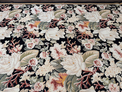 Palace Size Needlepoint Rug 13x17, Extra Large Wool Floral Handmade Carpet, European Design, Botanical