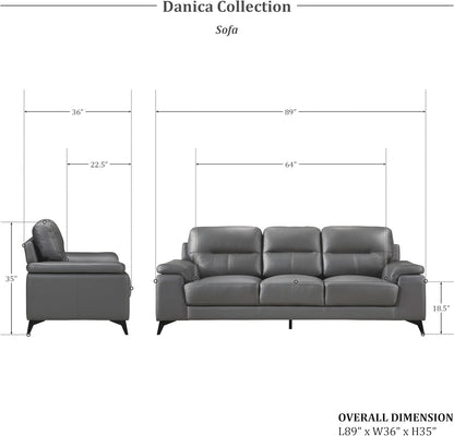 Top Grain Leather Two Piece Living Room Sofa Set Dark Gray