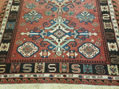 4' X 6' Vintage Russian Kilim Handmade Caucasian Soumak Flat Weave Wool Rug