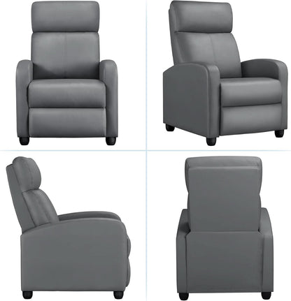 Gray PU Leather Recliner Chair With Lumbar Support