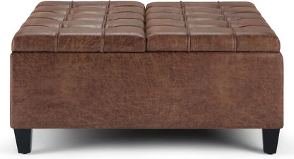 Distressed Umber 36 Inch Storage Ottoman Vegan Faux Leather