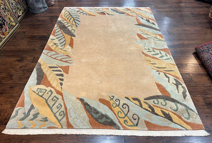 Modern Tibetan Rug 7x10, Soft Wool, Tufenkian Style Carpet, Tibet Nepali Rug, Open Field, Handmade Wool Rug