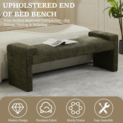 Green Upholstered End Of Bed Bench Curved Wood Frame