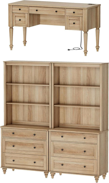 Oak Executive Workstation Set With Wireless Charging