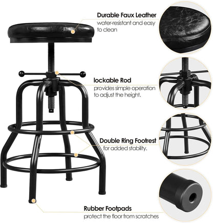 Black Bar Stool 21 To 28 Inch Industrial Kitchen Stool