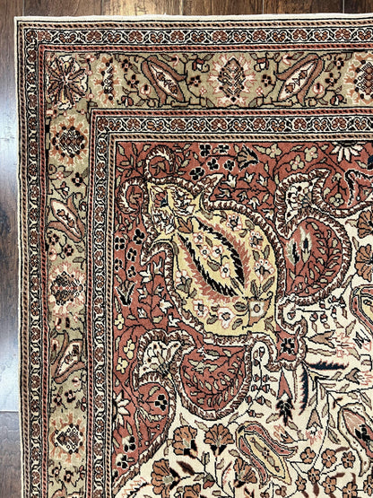 Turkish Sivas Rug 9x12, Handmade Vintage Wool Carpet, Cream Ivory