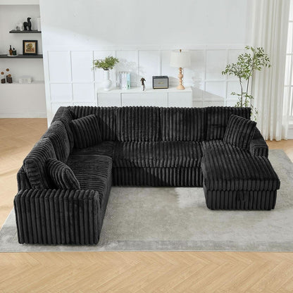 Black 122Inch U Shaped Sleeper Sectional USB Charging Ports