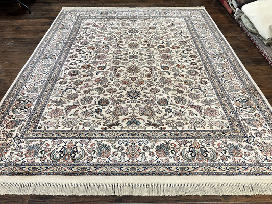 Karastan Rug #738 Tabriz Design 8.8 x 10.6, Room Sized Wool Pile Karastan Carpet, Vintage Discontinued Karastan Area Rug, Ivory, Floral Rug