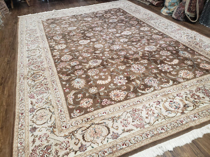 Vintage Pak-Persian Area Rug 9x12, Wool Hand-Knotted Spice Brown & Ivory Traditional Fine Oriental Carpet, Pakistani Carpet, 9 x 12 Fine Rug