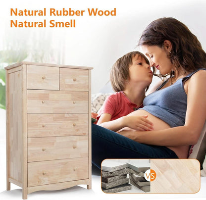 Unfinished Rubber Wood Six Drawer Dresser For DIY Finish