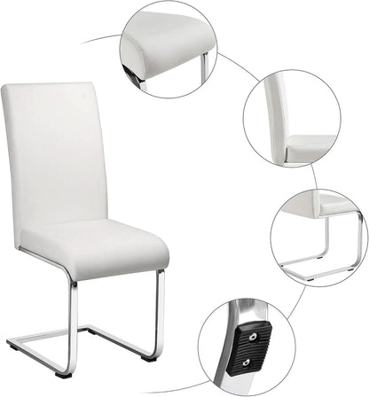 Set Of 2 High Back Faux Leather Dining Chairs White