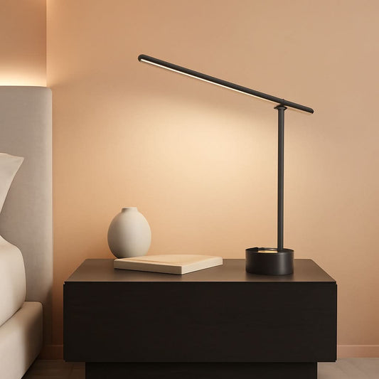 Sunturalux LED Desk Lamp USB Ports Stepless Dimming Black