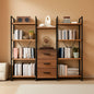 Rustic Brown Triple Bookshelf With Drawers 47 Inch Wide