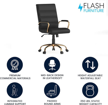 LeatherSoft Mid-Back Office Chair With Adjustable Height