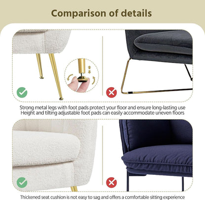 Ivory Boucle Upholstered Accent Chair Removable Cushion