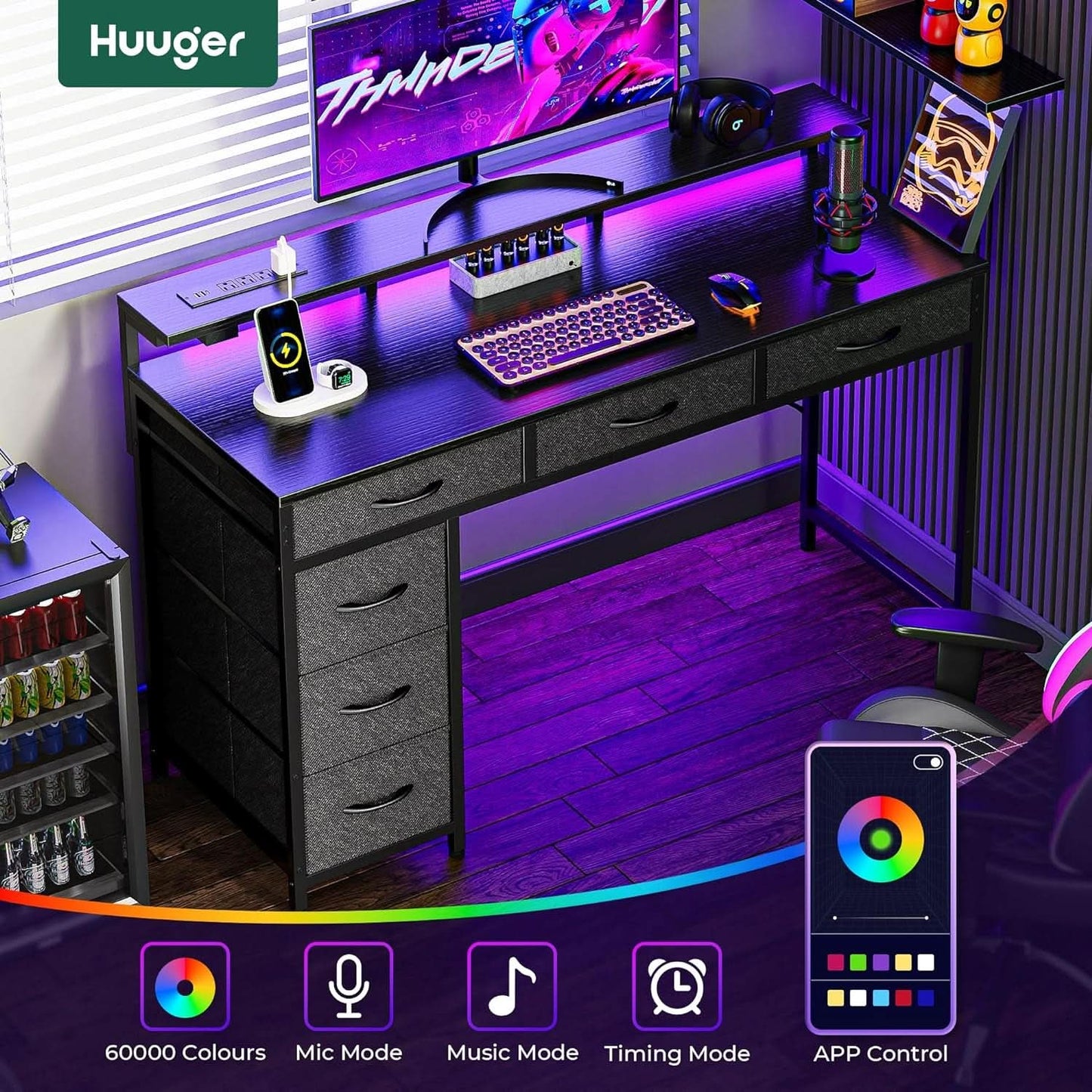 47 Inch RGB Gaming Desk For Home Office And Gaming Setup