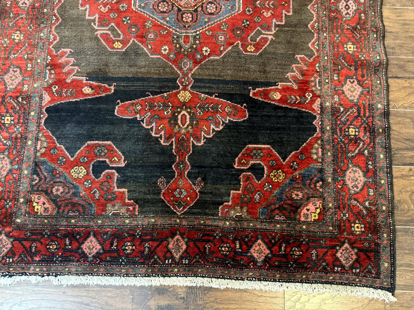 Antique Persian Tribal Rug 5x7, Geometric Wool Carpet, Kurdish Senneh Rug