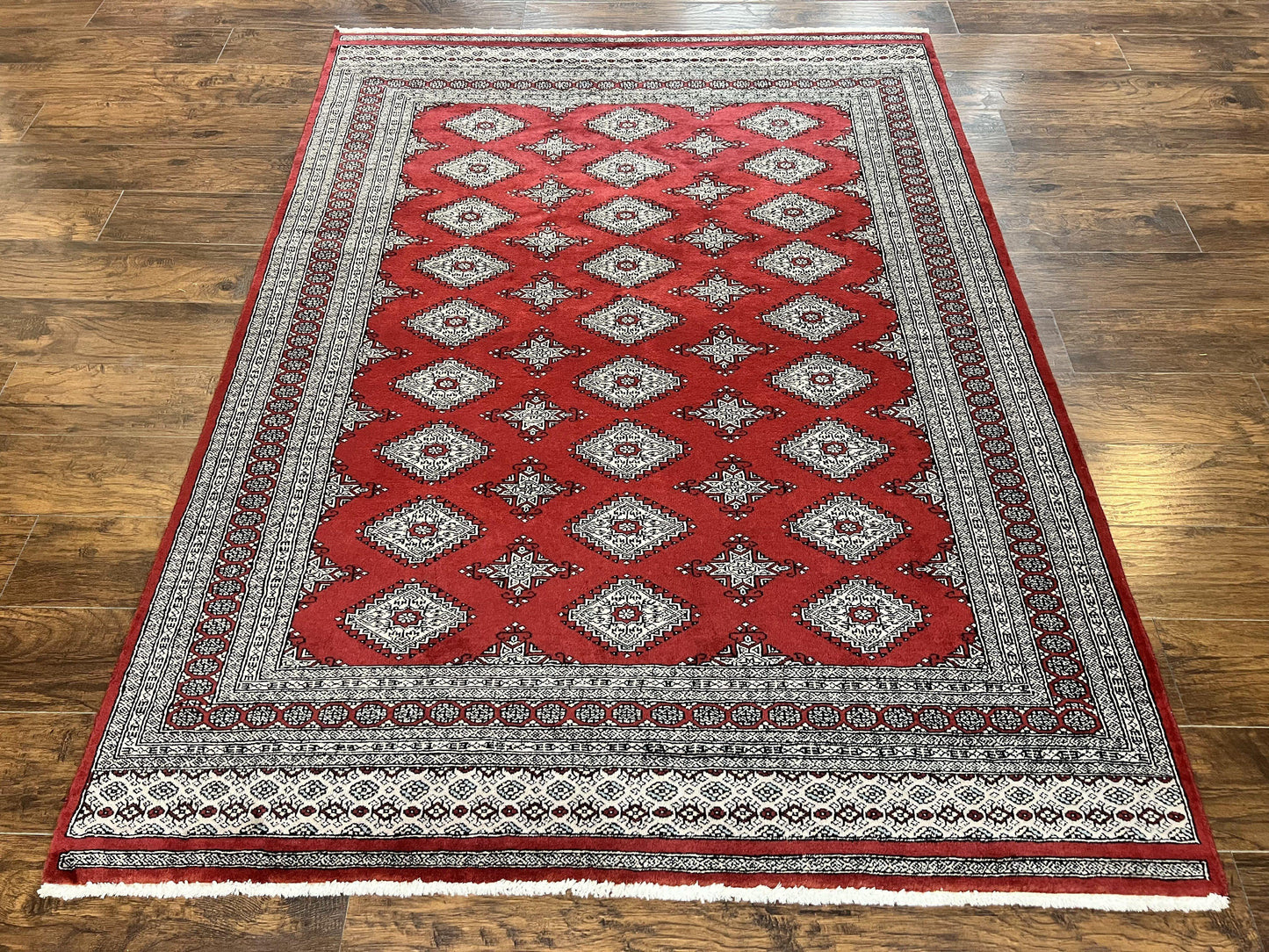 Pakistani Bokhara Rug 6x8, Fine Turkoman Carpet, Wool Handmade Vintage, Red, 6 x 8 Medium Sized Rug, Turkmen Rug