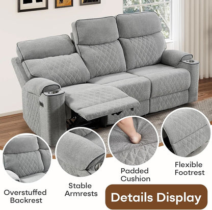Electric Recliner Sofa USB Type C Ports Light Grey