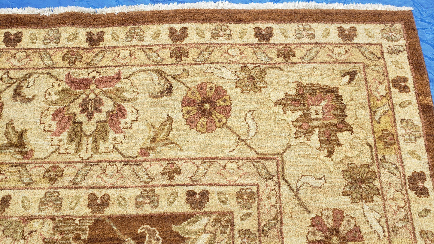 Indo Persian Rug 10x14, Mahal Sultanabad Oriental Carpet, Burnt Orange & Beige, Handmade Wool Area Rug