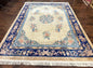Chinese Wool Rug 8x11, Peking Asian Oriental Carpet, Cream/Ivory and Blue, Vintage Handmade Rug, Art Deco Rug